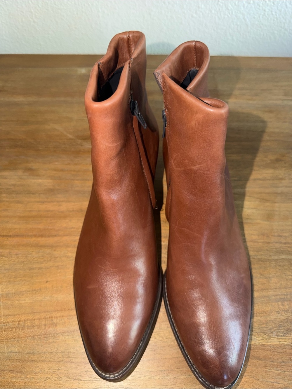 Paul Green Chestnut Brown Leather Ankle Booties with Side Zip